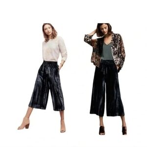 Anthropologie Hei Hei Cropped Wide Leg Crushed Velvet Pants Jewel Blue Size Med